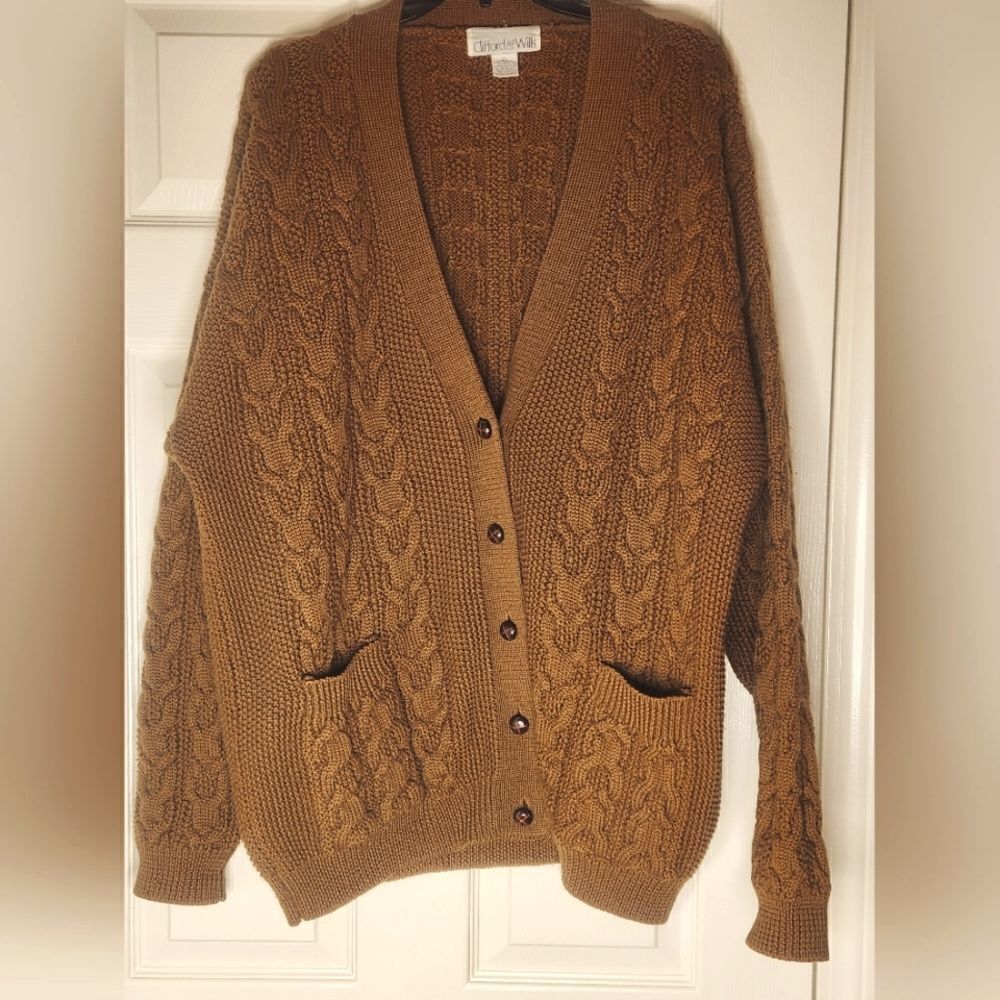 Vtg Clifford & Wills L Rysset CableKnitted Pockets100%WOOL ButtonsWomen Cardigan